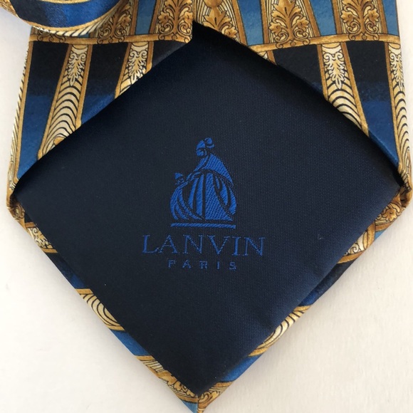 LANVIN PARIS SILK TIE BLUE GOLD COLUMNS - Picture 6 of 9